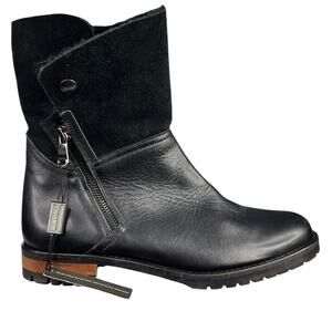 Fabianelli Women’s Black Leather Faux Fur Side Zip Ankle Boot Size 8